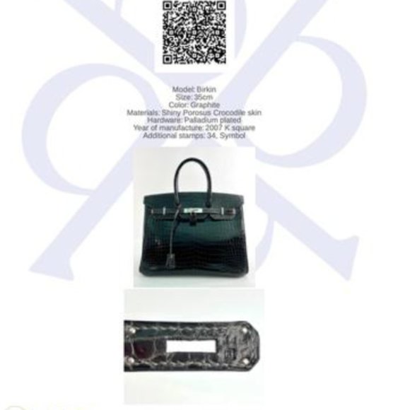 Hermes Shiny Porosus Crocodile Skin Birkin 35 w Palladium HW in Graphite - Picture 13 of 13